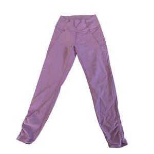Willo The Label Ribbed High Waisted Leggings Purple Ruched Ankle Size M